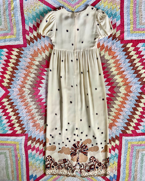 70s young innocent mushroom print maxi dress (S)