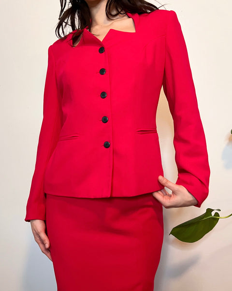 90s red hot skirt suit set (S)