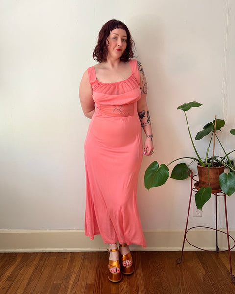 60s pleated cut out pink nightgown (M/L)