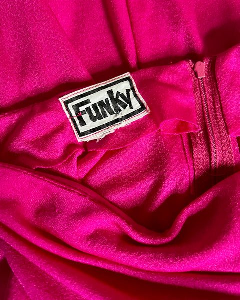 70s ‘funky’ one shoulder hot pink disco dress (XS-M)