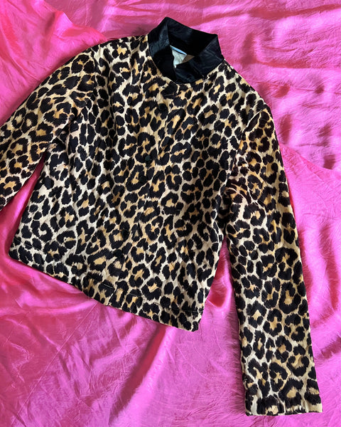 60s glam rock leopard print quilted jacket (S)