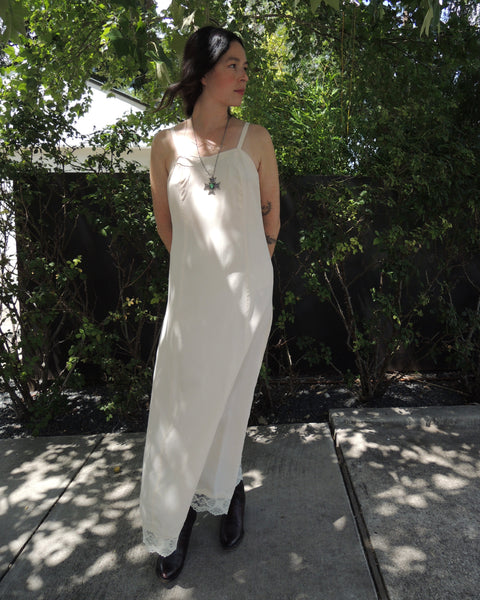 60s a-line taffeta maxi slip dress (S/M)