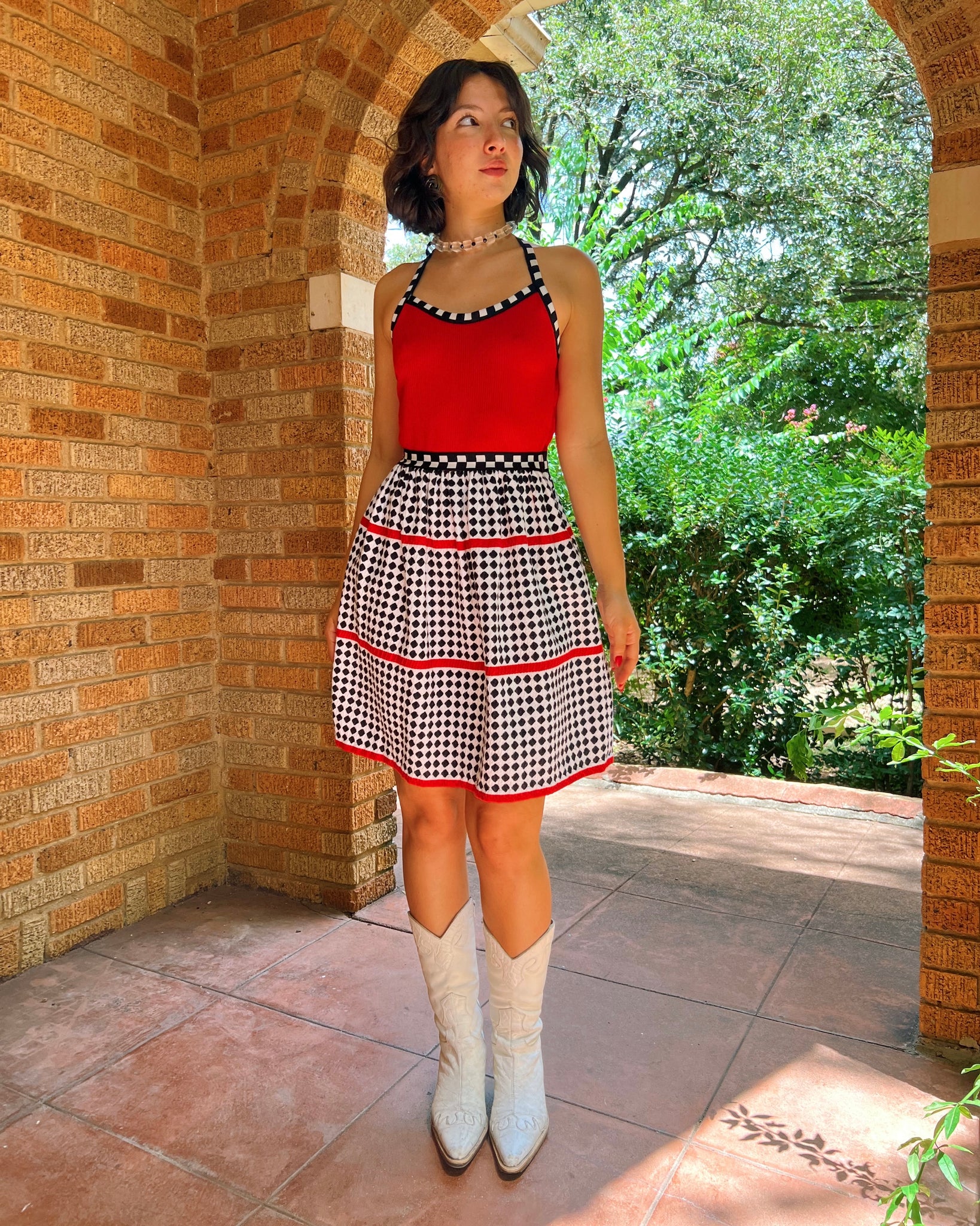 60s/70s checkered halter mini dress (XS/S)