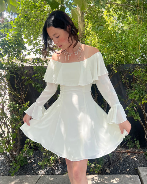 70s off the shoulder ruffle mini dress (XS/S)