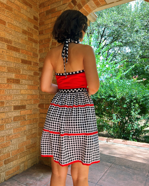 60s/70s checkered halter mini dress (XS/S)