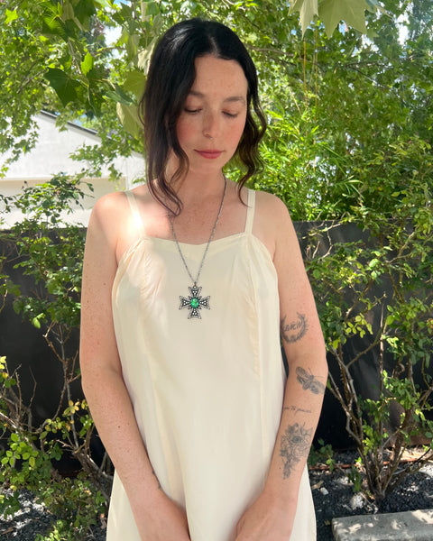 60s a-line taffeta maxi slip dress (S/M)