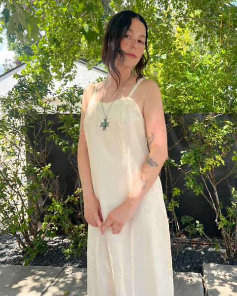 60s a-line taffeta maxi slip dress (S/M)