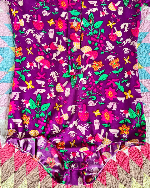 70s mushroom print dagger collar bodysuit (S/M)