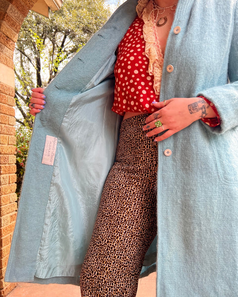 60s baby blue mohair knit coat (M/L)