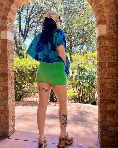 70s green velour hot pants