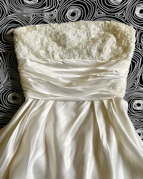 70s ivory satin sequin strapless mini dress (XS)