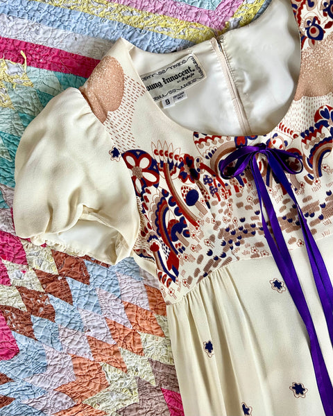 70s young innocent mushroom print maxi dress (S)