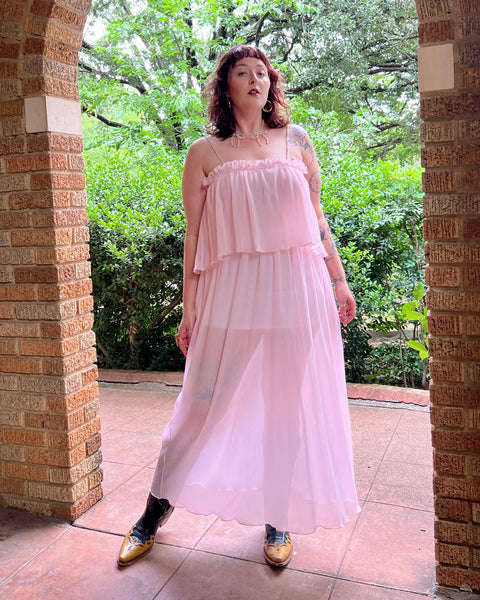 70s pink accordion pleat nightgown (M/L)