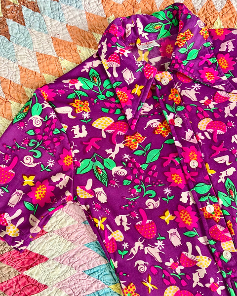 70s mushroom print dagger collar bodysuit (S/M)