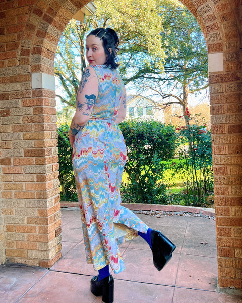 60s melty psychedelic maxi dress (M)