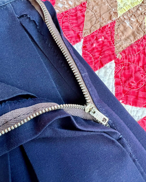50s navy cotton side zip pleated skirt (25”)