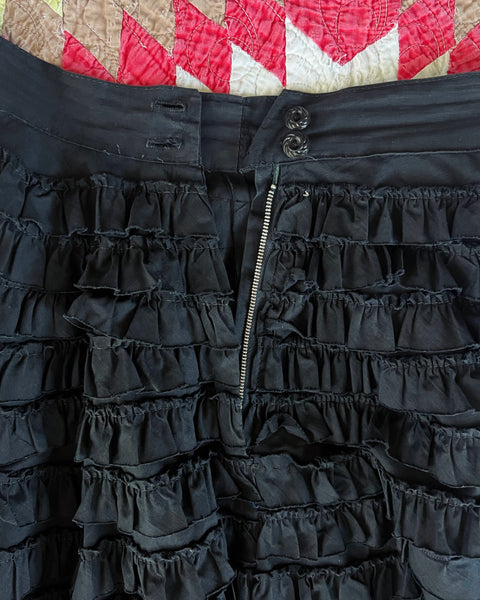 50s black cotton tiered ruffle circle skirt (24/25”)