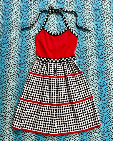 60s/70s checkered halter mini dress (XS/S)