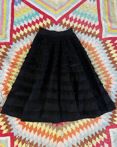 50s black cotton tiered ruffle circle skirt (24/25”)