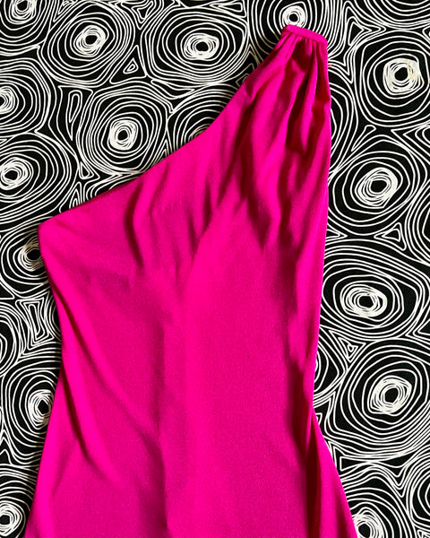 70s ‘funky’ one shoulder hot pink disco dress (XS-M)