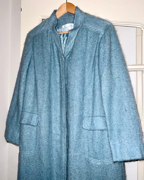 60s baby blue mohair knit coat (M/L)