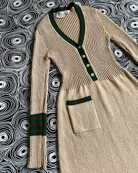 70s oatmeal ribbed knit mini dress (XS-M)