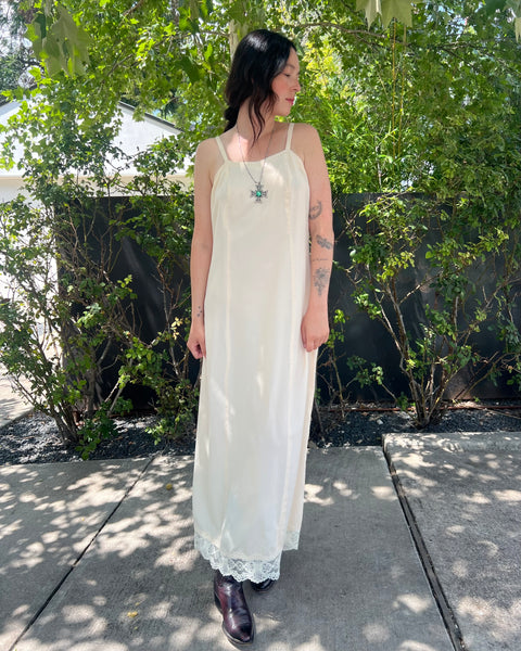 60s a-line taffeta maxi slip dress (S/M)