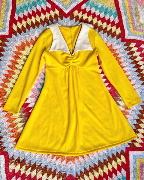 70s sunshine yellow sailor collar mini dress (S/M)