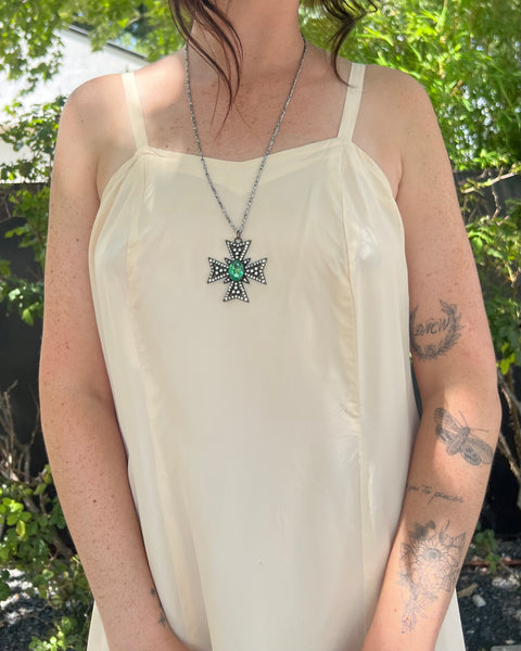 60s a-line taffeta maxi slip dress (S/M)