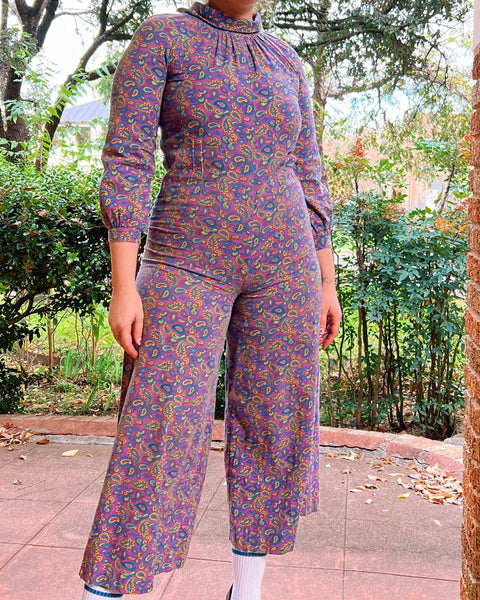 60s wide leg paisley cotton jumpsuit (S/M)
