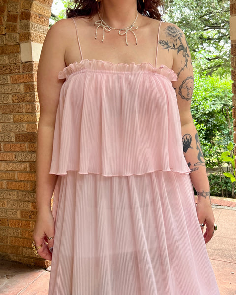 70s pink accordion pleat nightgown (M/L)