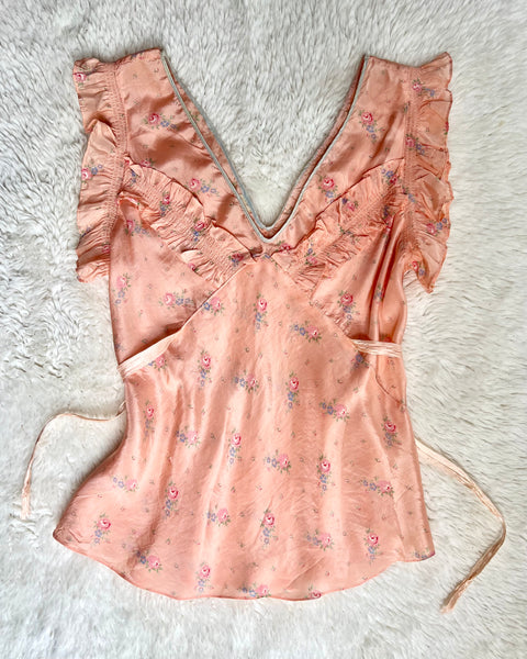 30s peachy floral rayon pajama top (M)