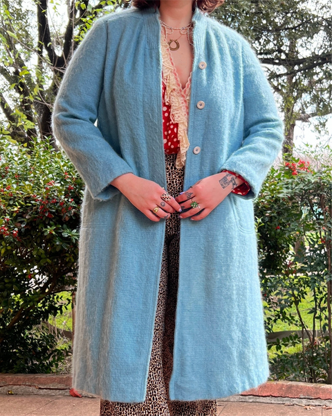 60s baby blue mohair knit coat (M/L)