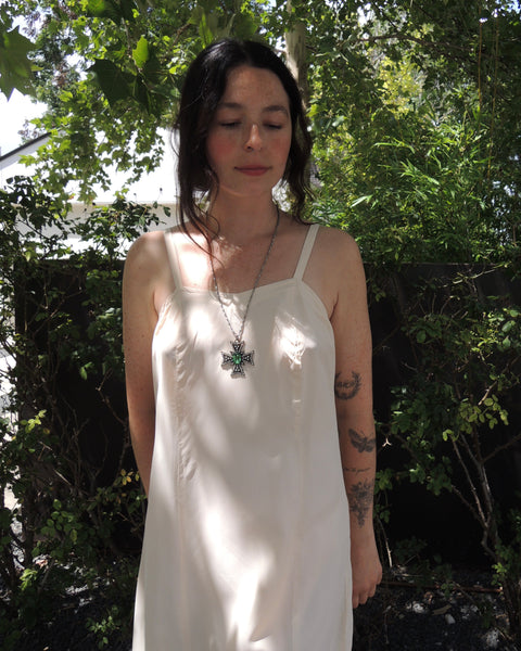 60s a-line taffeta maxi slip dress (S/M)