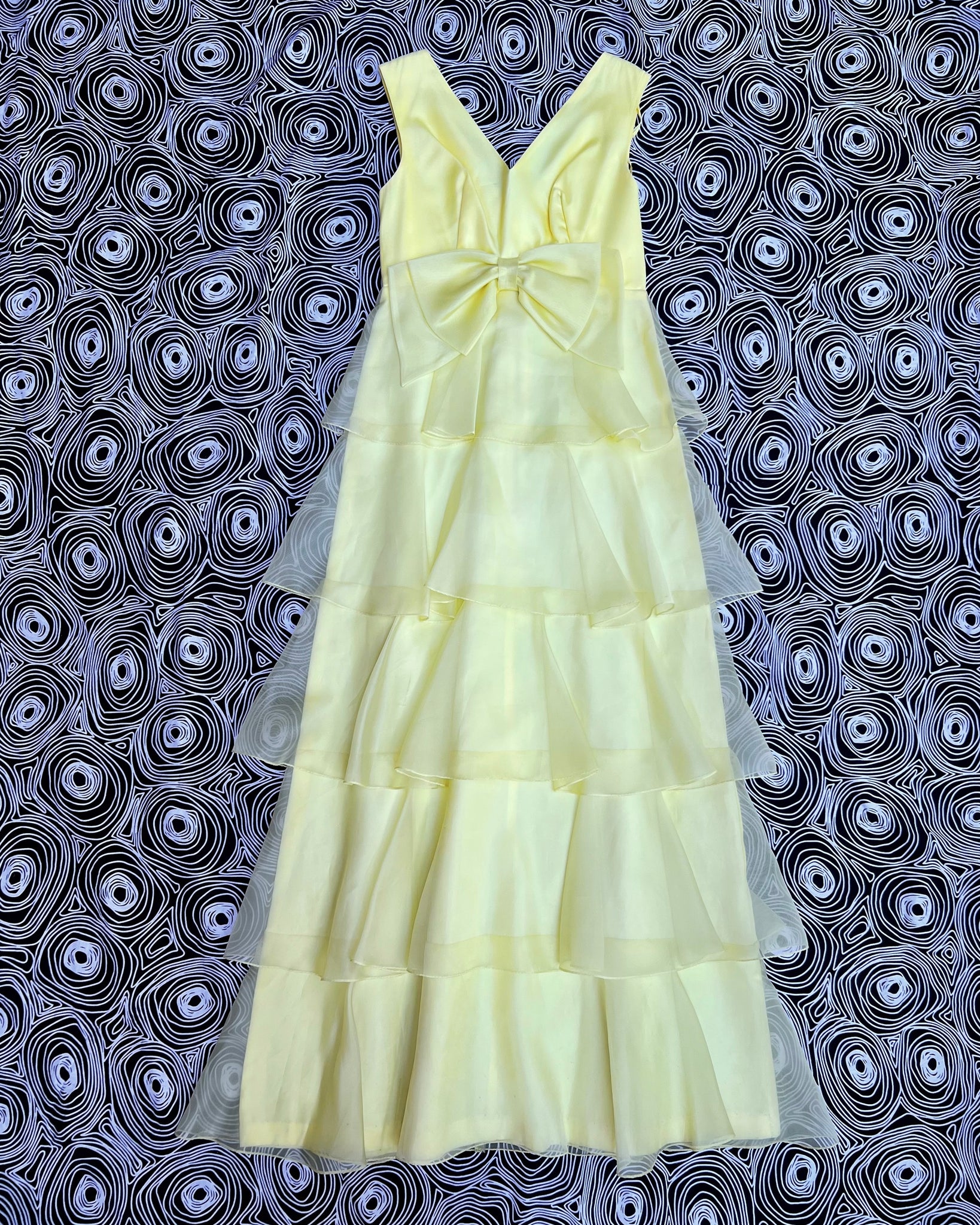 60s butter yellow tiered ruffle maxi dress