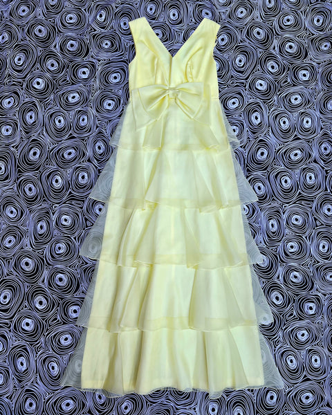 60s butter yellow tiered ruffle maxi dress