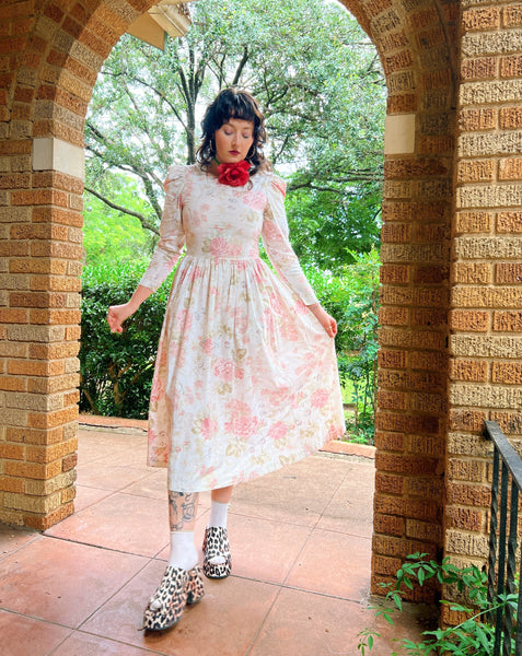 80s laura ashley floral puff sleeve midi dress