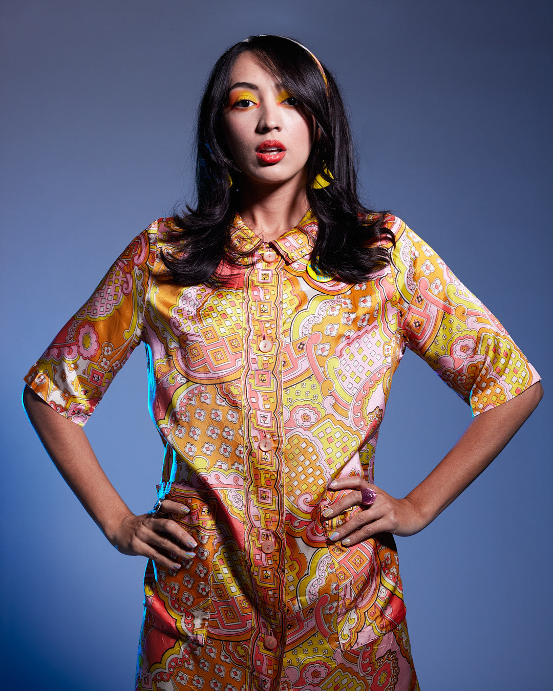 60s silky psychedelic house dress