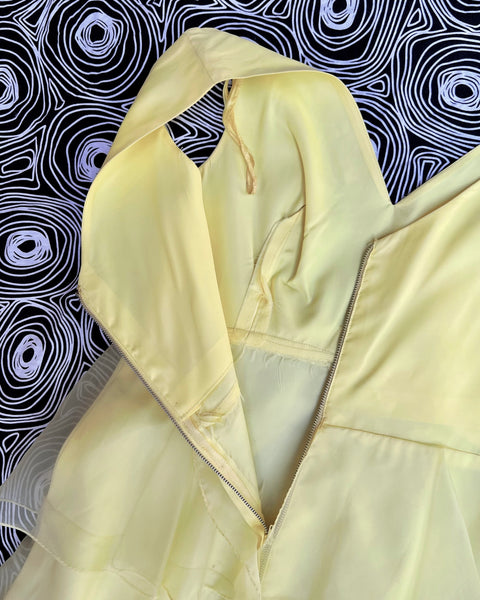 60s butter yellow tiered ruffle maxi dress