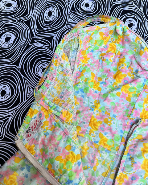 60s neon floral skirted playsuit