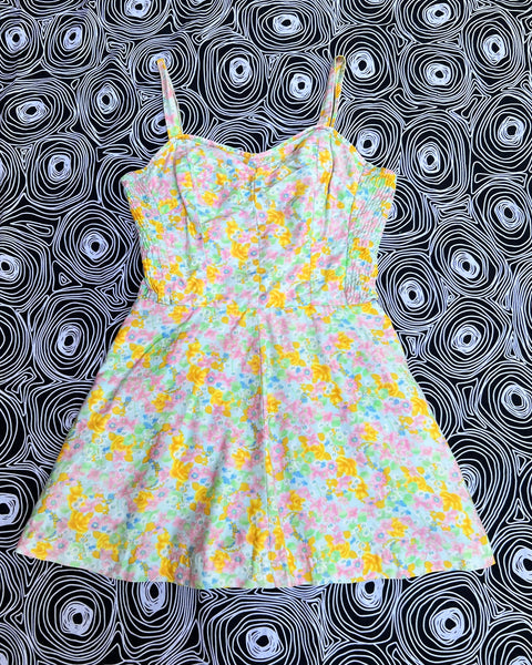 60s neon floral skirted playsuit