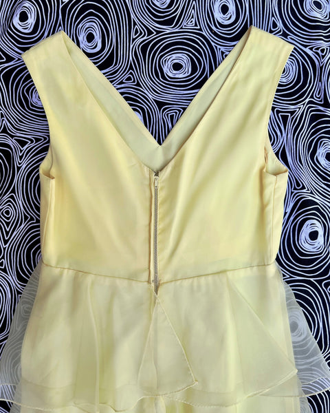 60s butter yellow tiered ruffle maxi dress