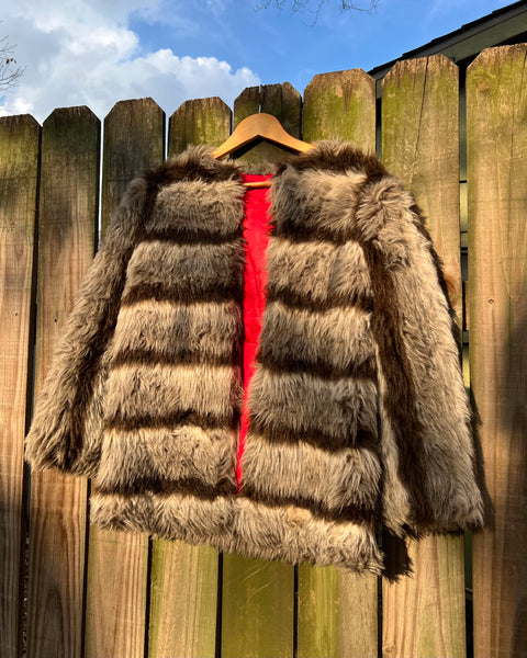 70s striped shaggy faux fur coat