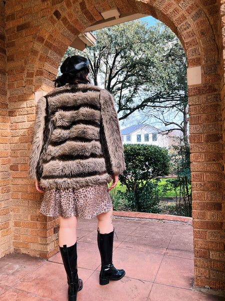 70s striped shaggy faux fur coat